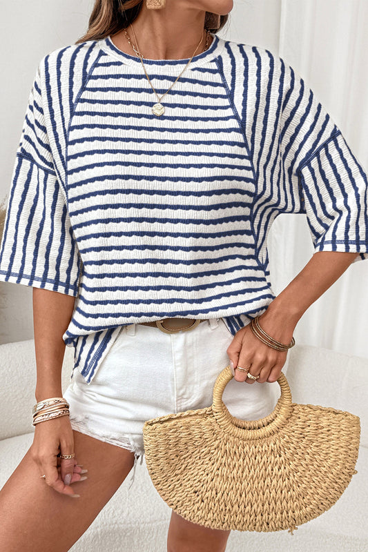 PREORDER BLUE STRIPE HALF SLEEVE TOP