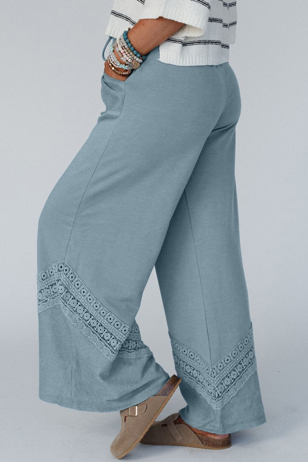 PREORDER DUSK BLUE LACE CROCHET PATCH WIDE LEG PANTS