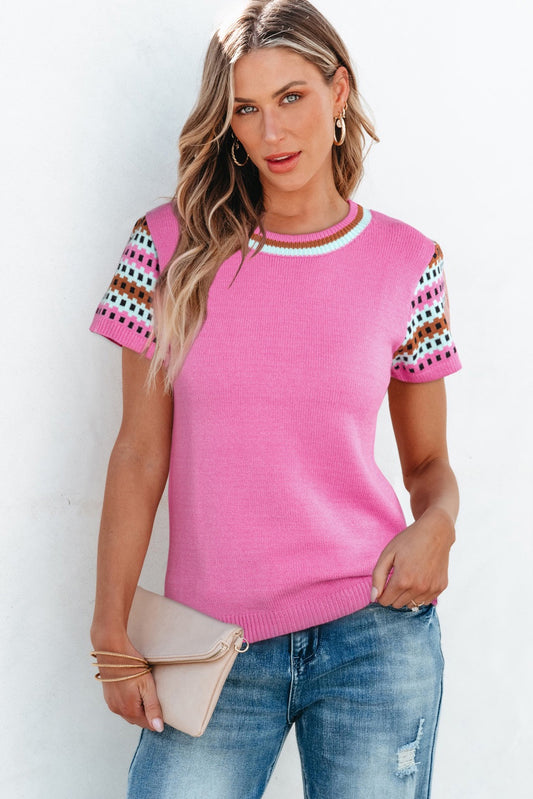 PINK SOFT TOP WITH PATTERNED SLEEVE
