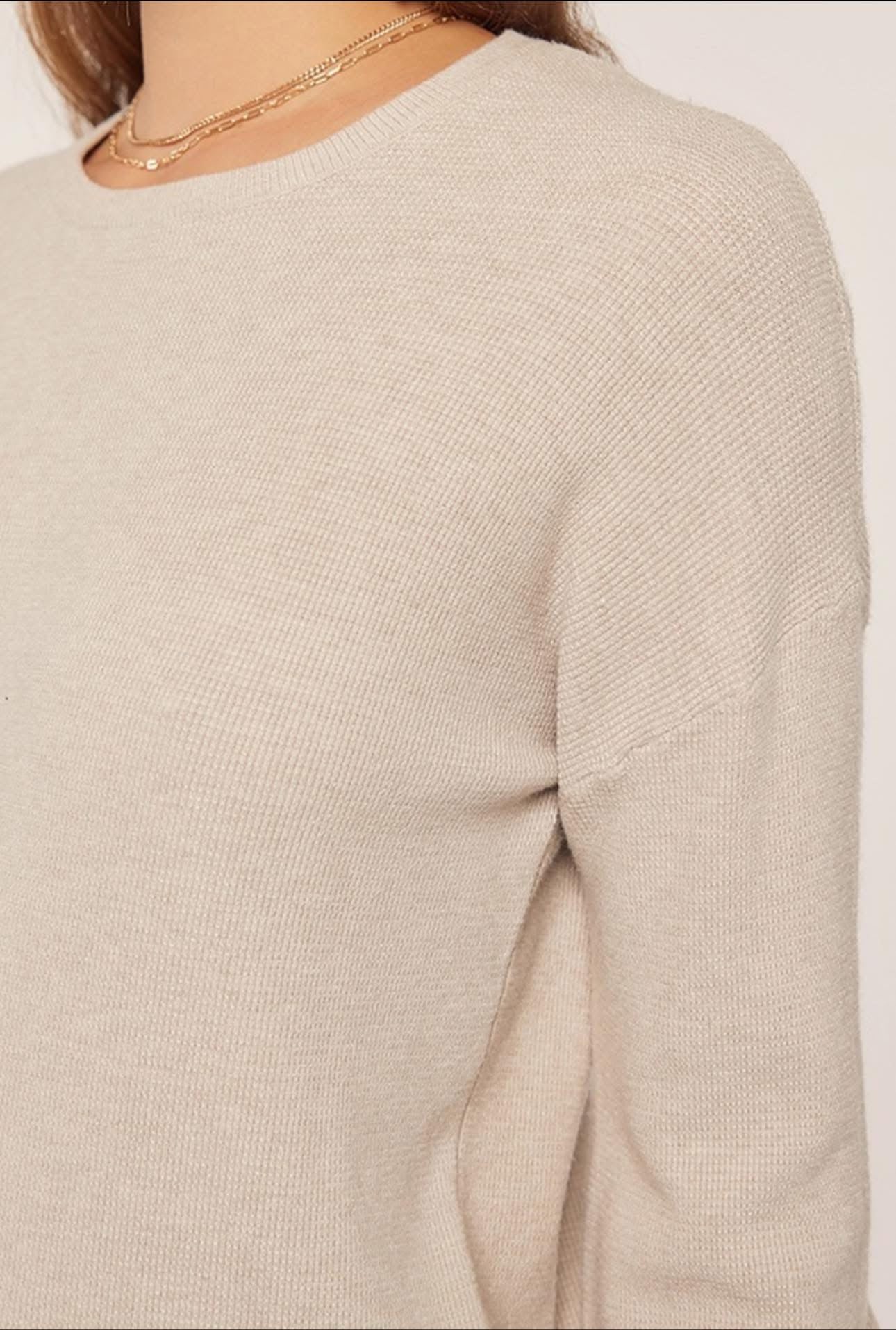 THERMAL OATMEAL SOFT KNIT PULLOVER SWEATER