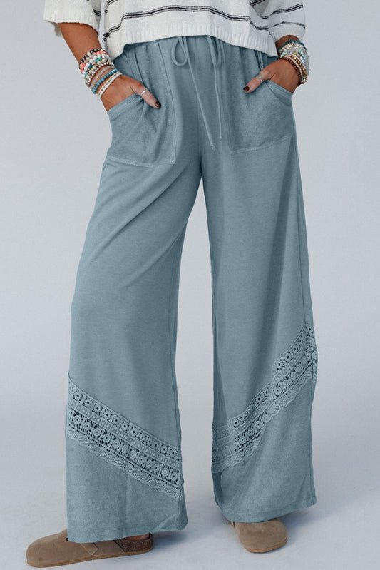 PREORDER DUSK BLUE LACE CROCHET PATCH WIDE LEG PANTS