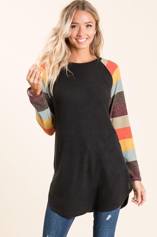 COLORFUL STRIPE SLEEVE LONG SLEEVE RAGLAN TOP