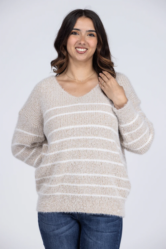 MICHELLE MAE CREAM STRIPE SWEATER