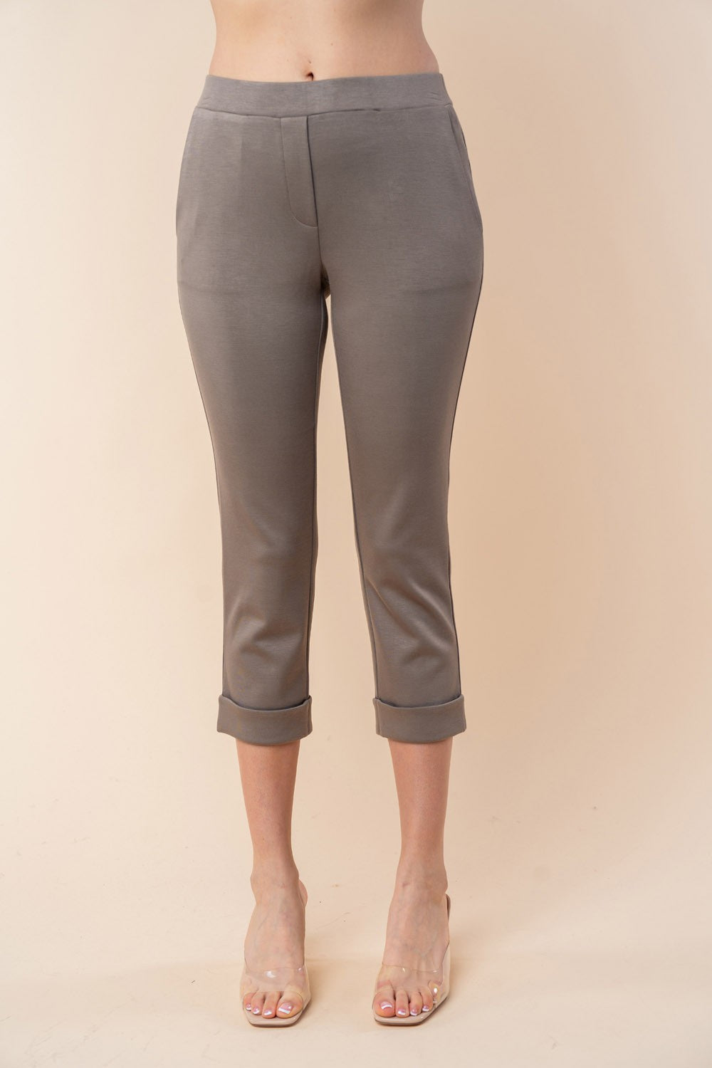 LIGHT OLIVE KNIT CAPRI PANT