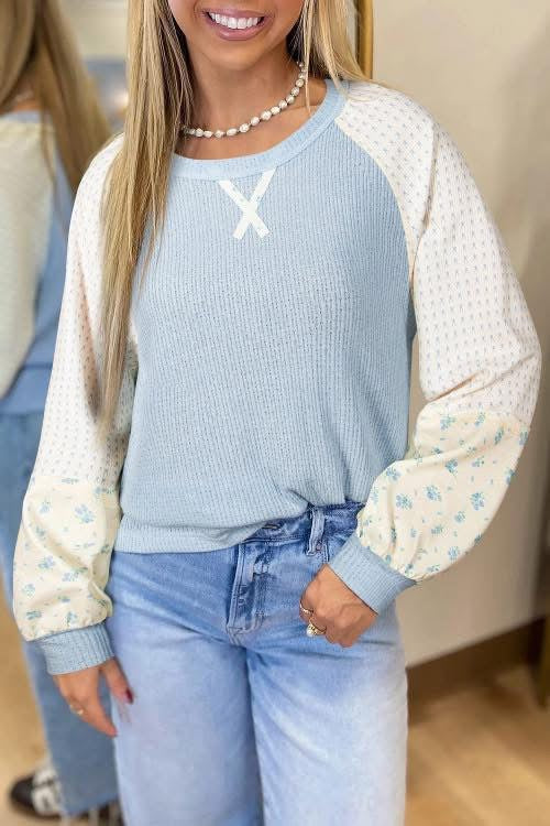 PREORDER BLUE TEXTURED FLORAL TOP