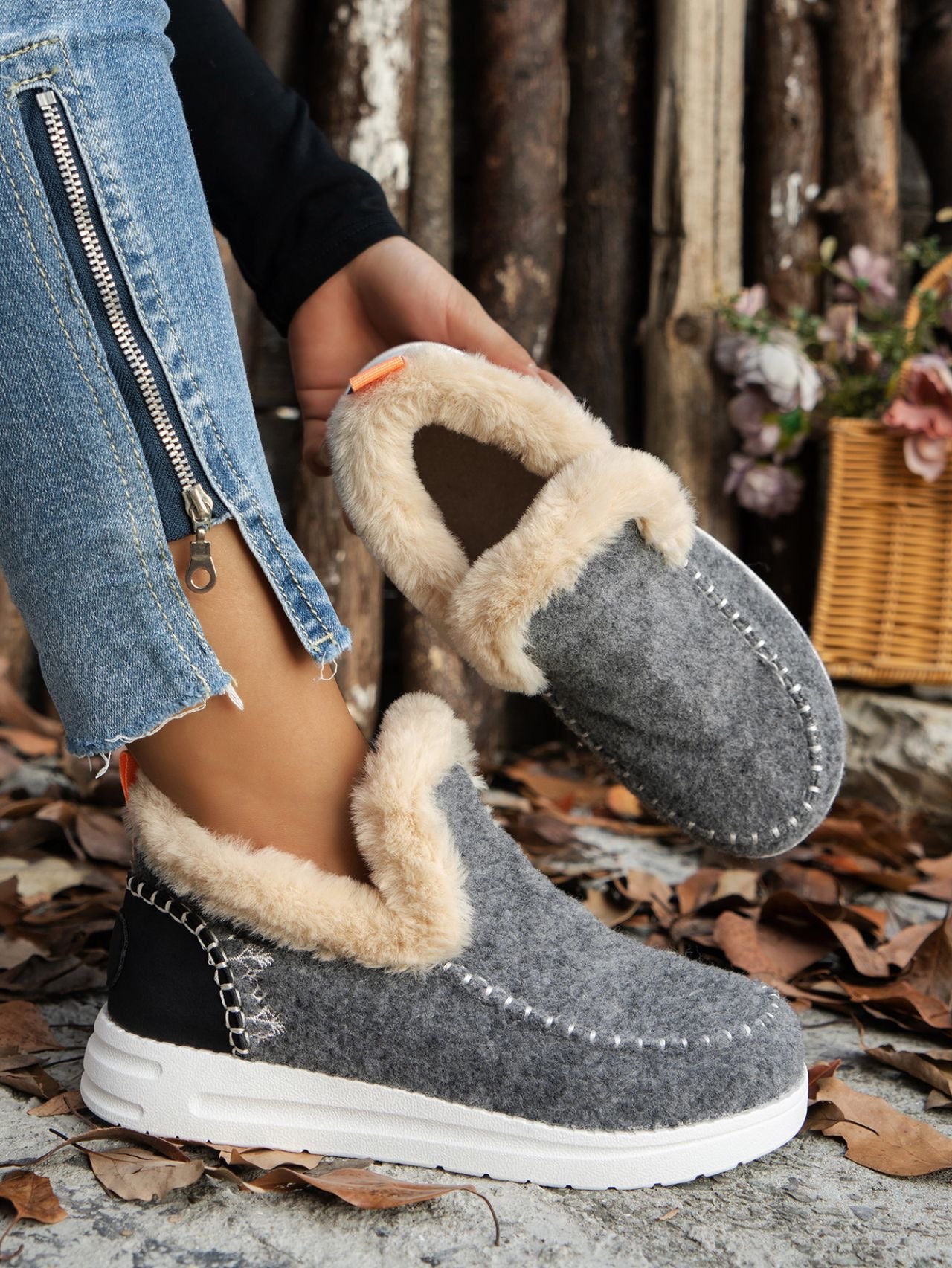 PREORDER GRAY PLUSH ANKLE BOOTLETS