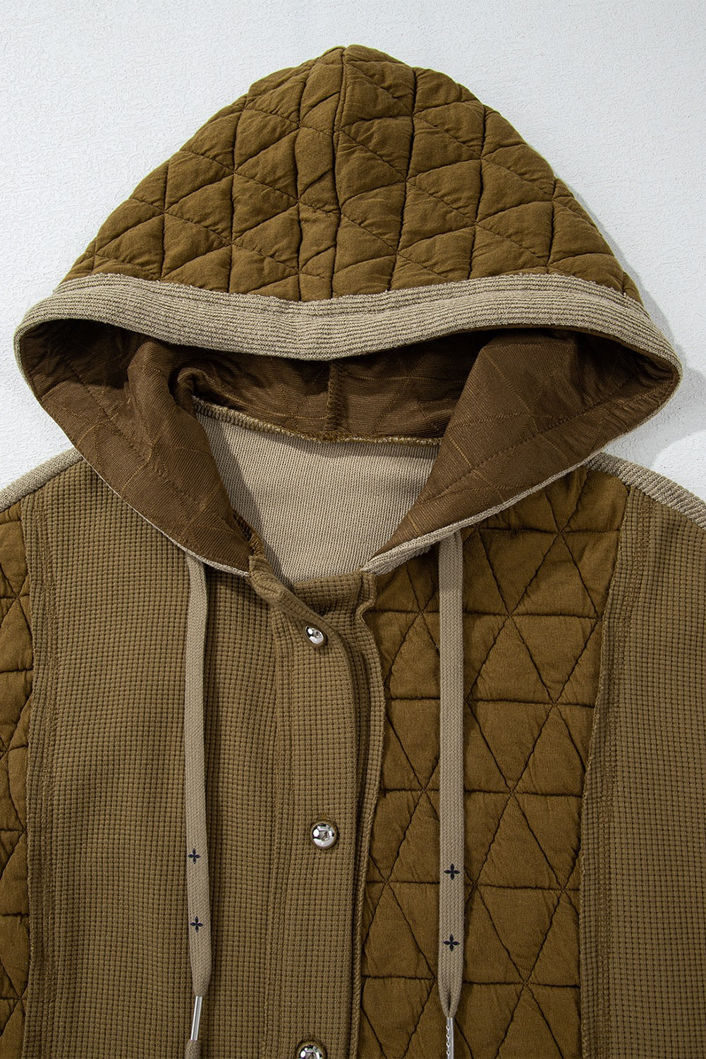 OLIVE QUILTED PATCHWORK HOODED JACKET
