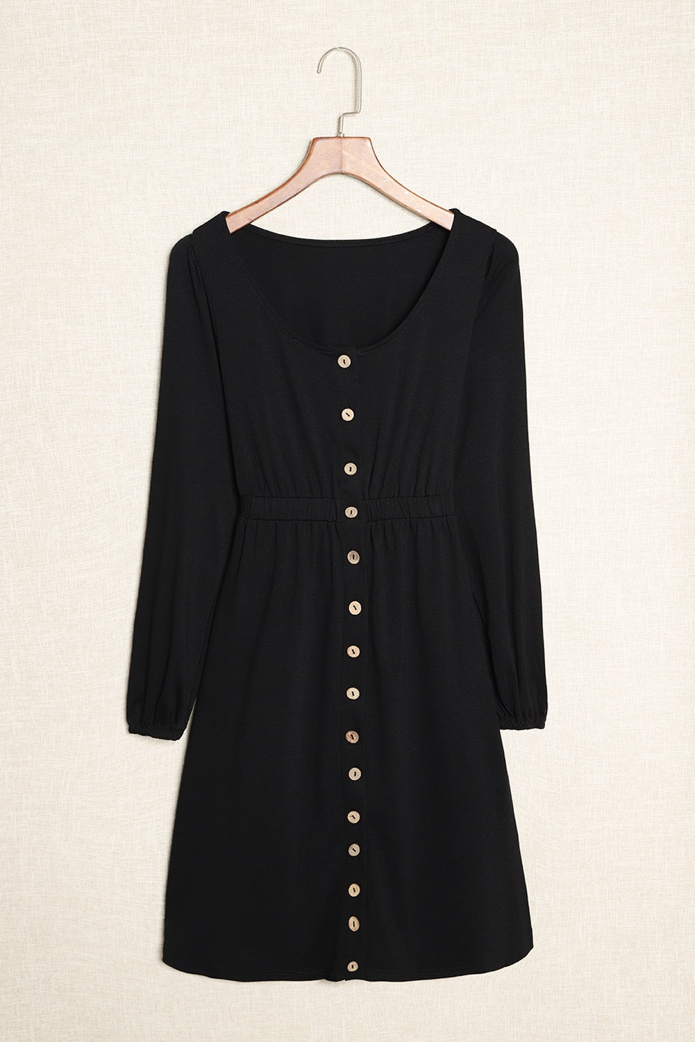 BLACK BUTTON DOWN LONG SLEEVE DRESS