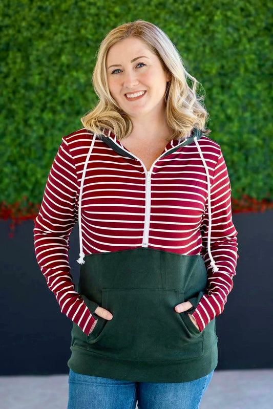 MICHELLE MAE RED & GREEN HALF-ZIP HOODIE