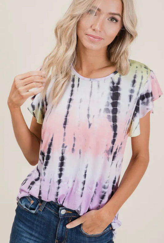 TIE DYE RUFFLE TOP