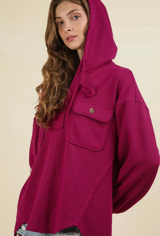 MAGENTA HOODIE TOP WITH PATCH POCKETS