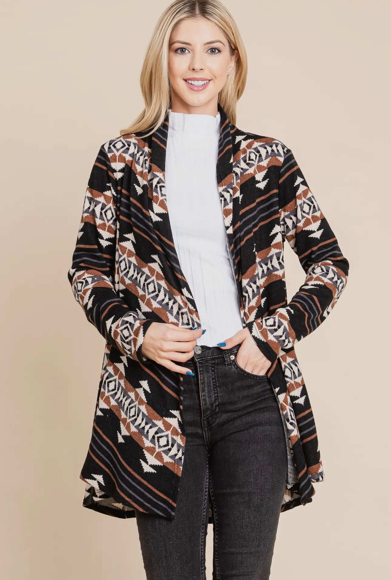 AZTEC OPEN FRONT CARDIGAN