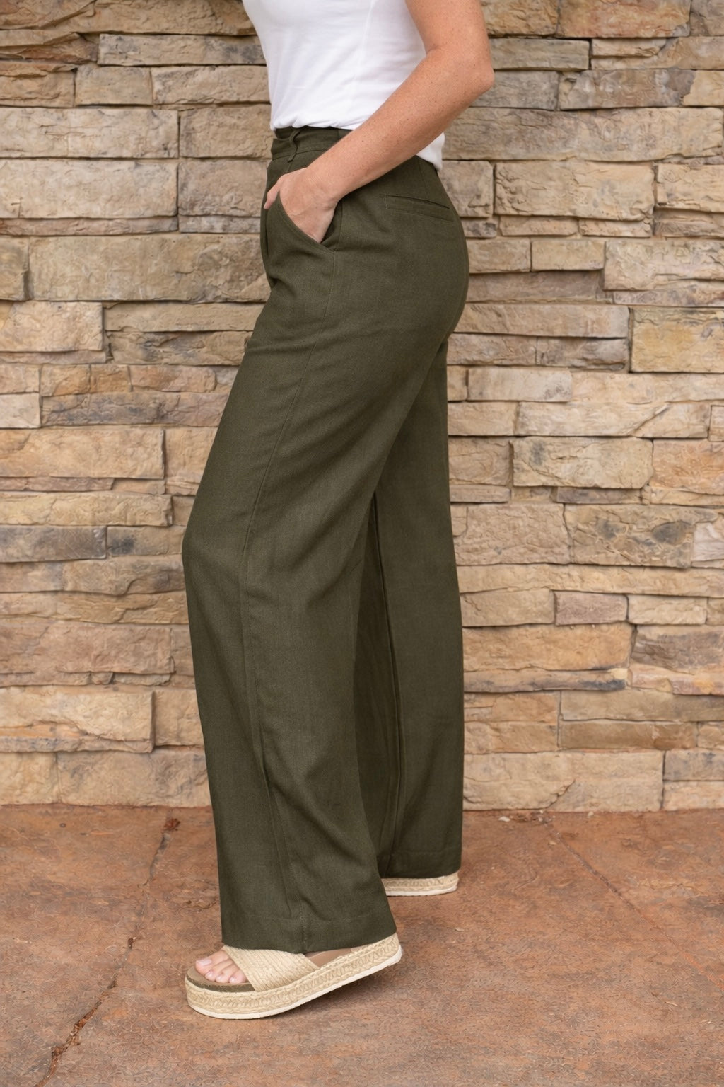 Rae Mode Olive Linen Wide Leg Pants