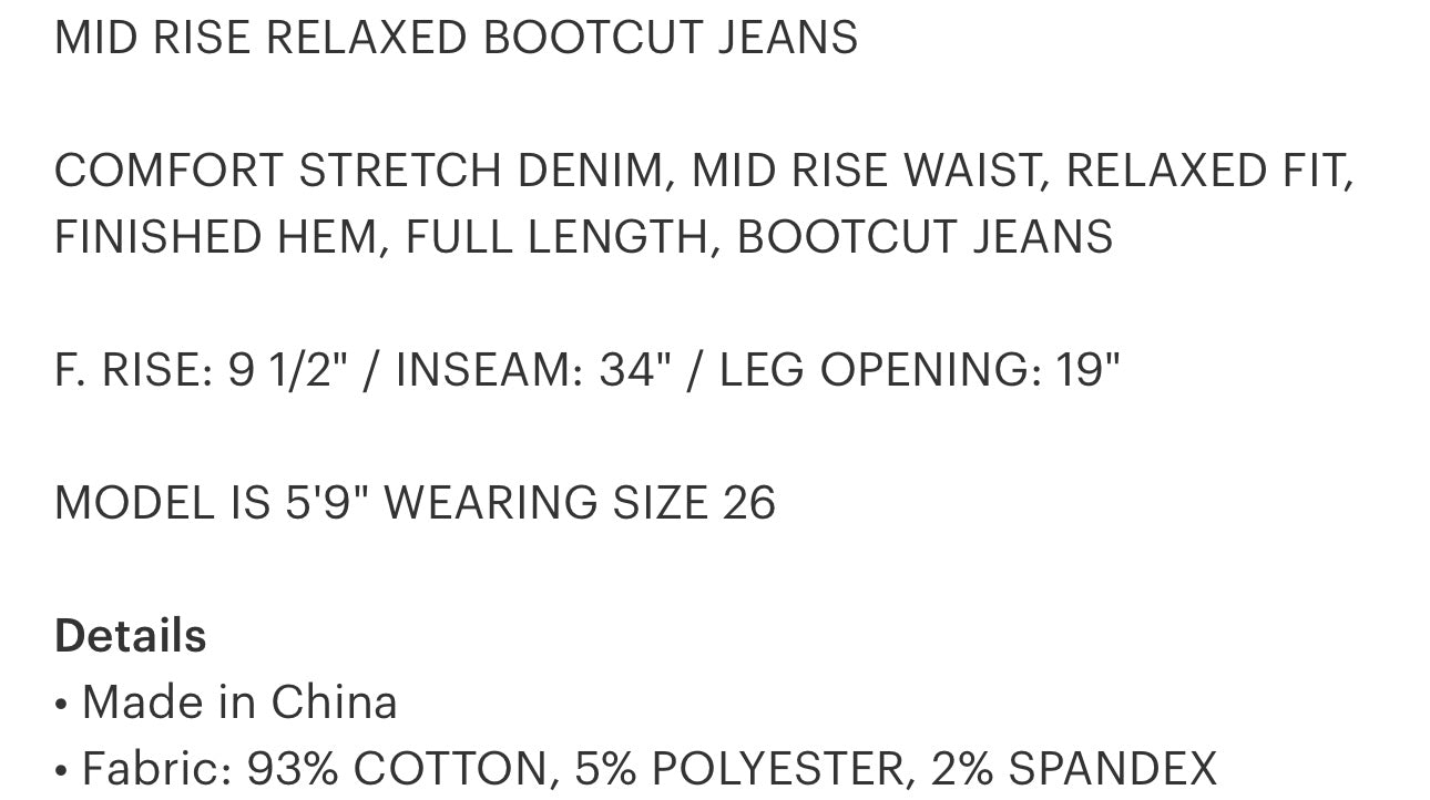 LOVERVET MID RISE RELAXED BOOTCUT DENIM