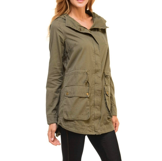 OLIVE GREEN LIGHTWEIGHT HOODED JACKET