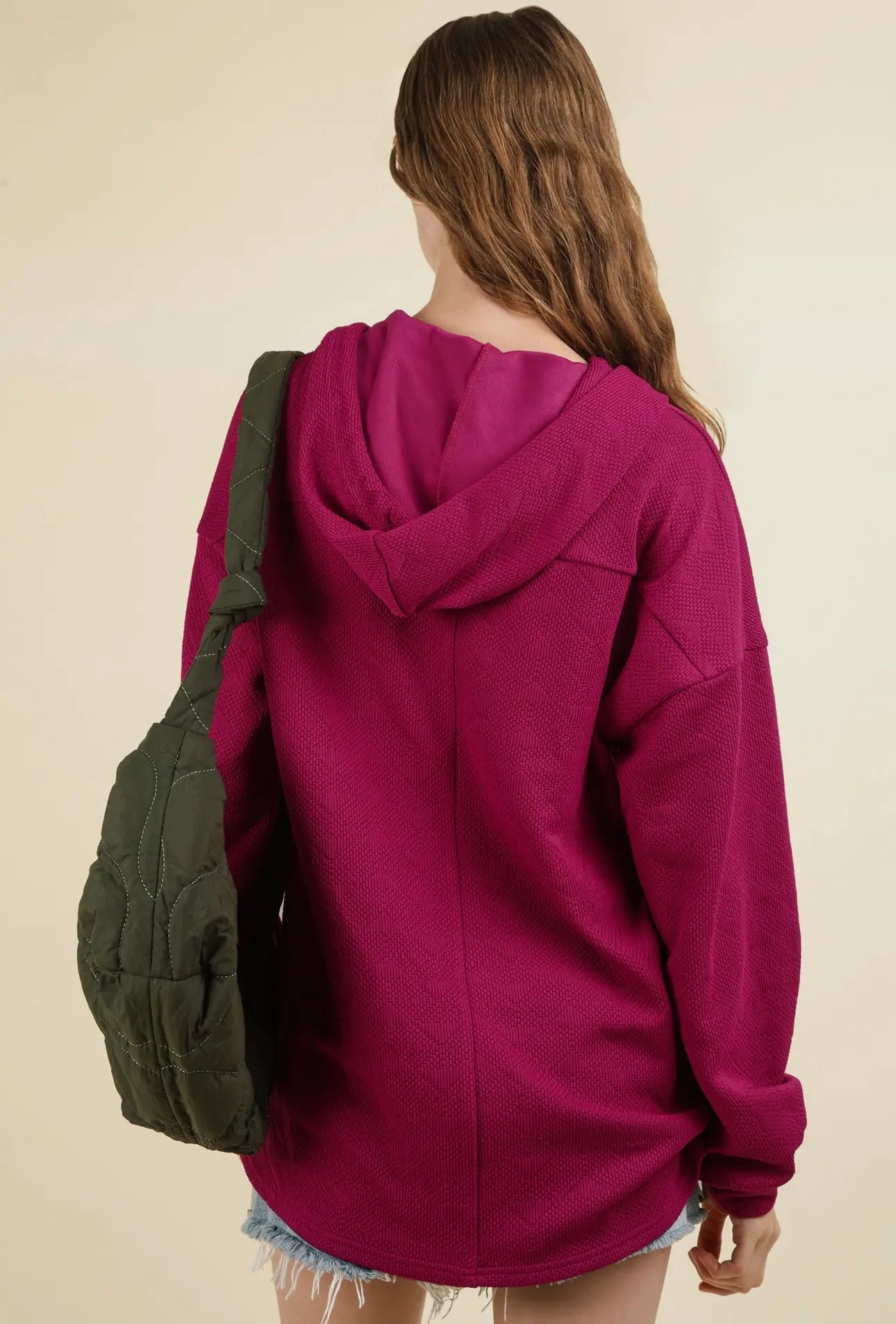 MAGENTA HOODIE TOP WITH PATCH POCKETS