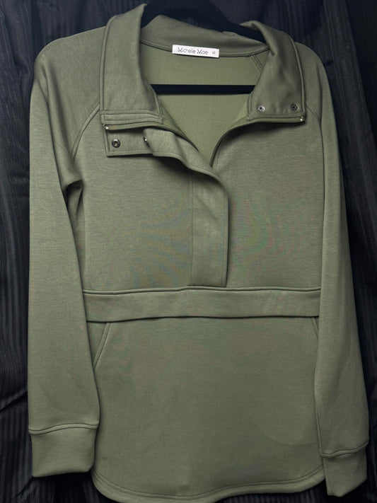 MICHELLE MAE OLIVE COLLARED PULLOVER
