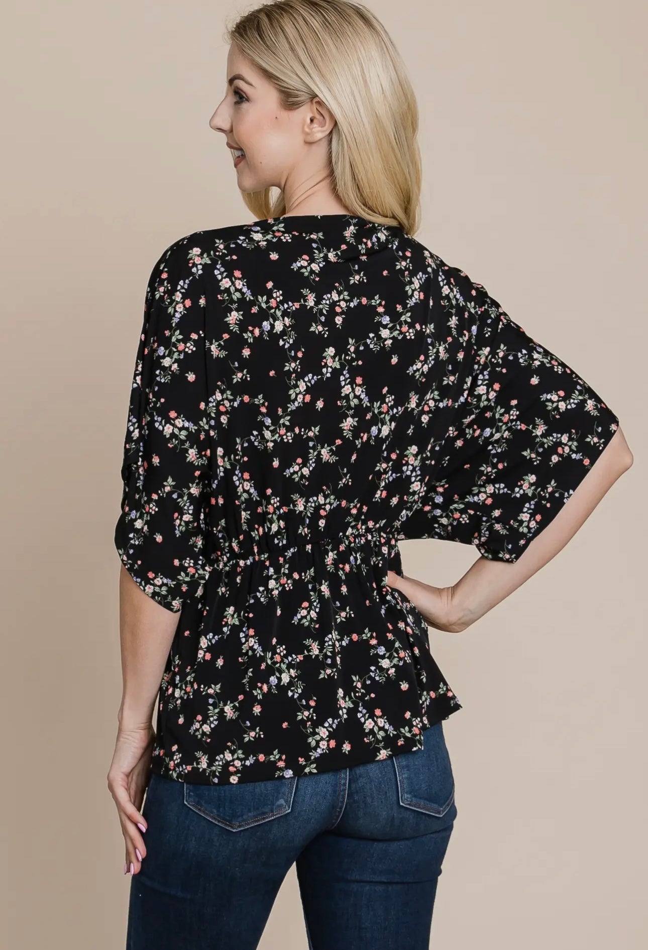 BLACK FLORAL CROSS FRONT TOP