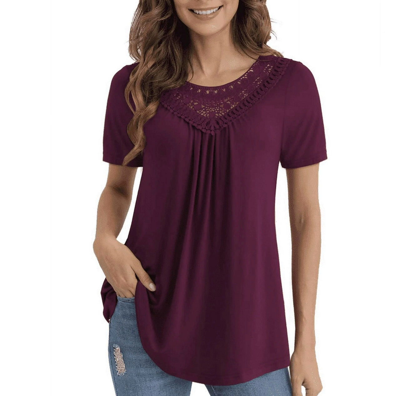 EGGPLANT CROCHET VNECK TOP