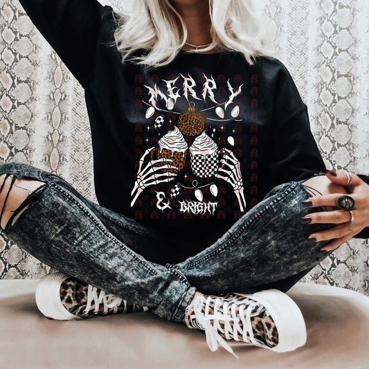 PREORDER SKELETON MERRY & BRIGHT L BLACK SWEATSHIRT