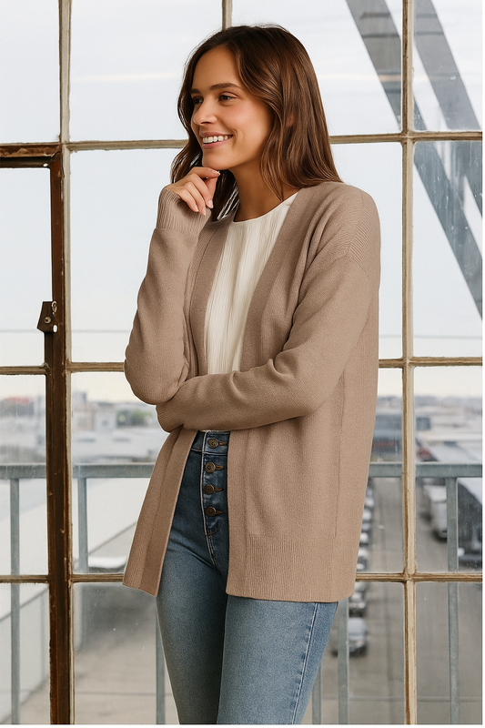 CAFE LATTE WAFFLE TEXTURED SOFT TOUCH SWEATER CARDIGAN