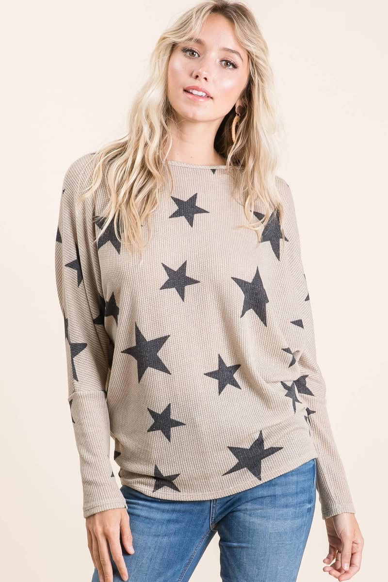 STAR WAFFLE KNIT TOP
