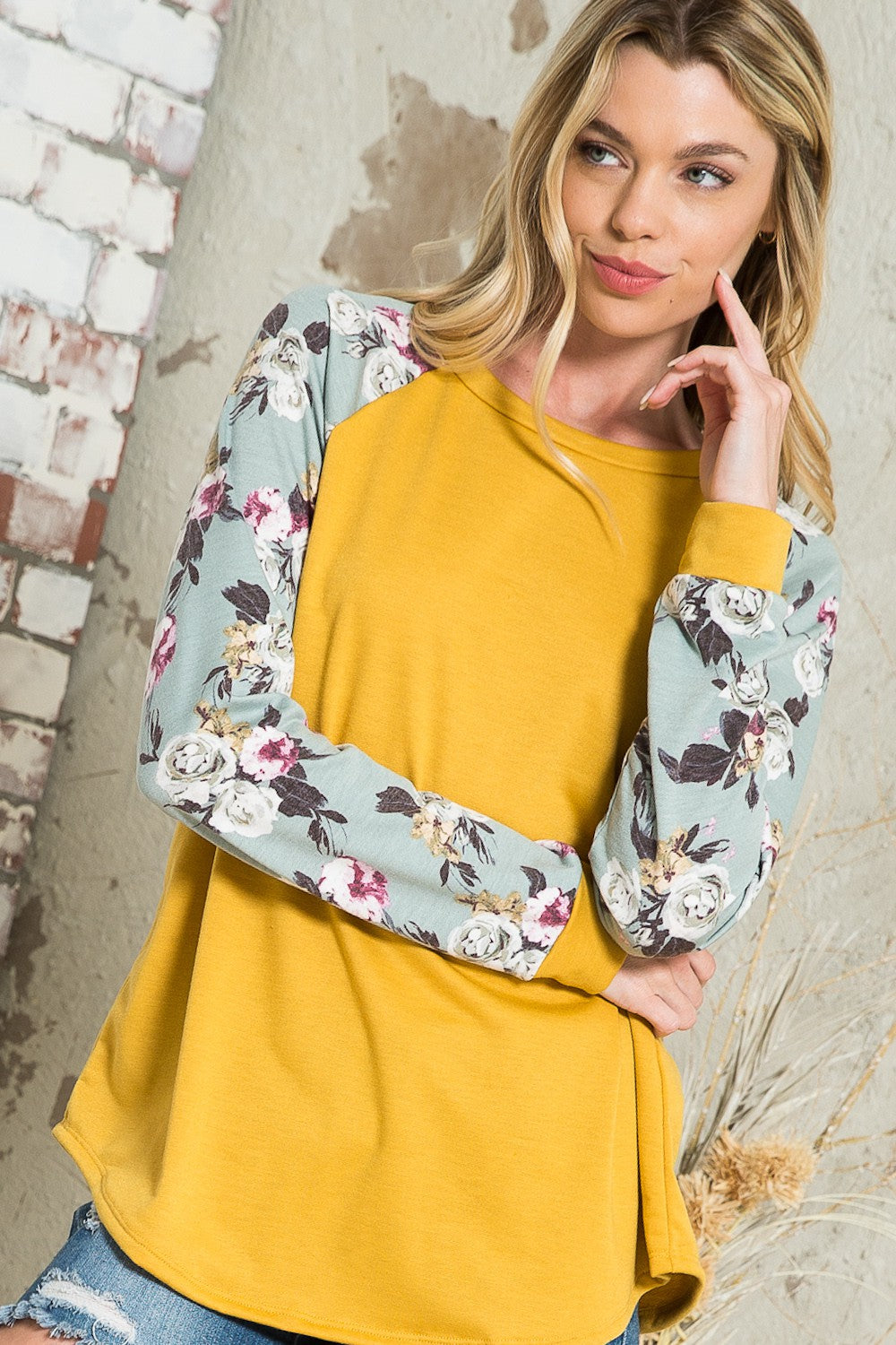 TERRY FLORAL SOLID MIXED TOP (multiple colors available)