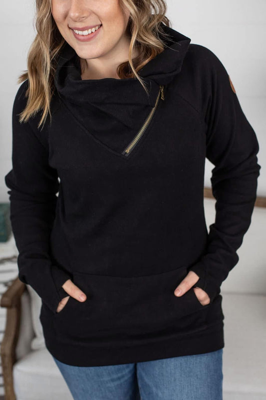 MICHELLE MAE BLACK ZIP COWLNECK SWEATSHIRT