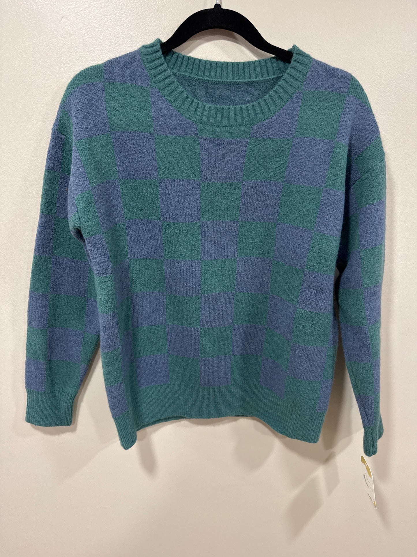 MICHELLE MAE TEAL & BLUE CHECKERED LUXE SWEATER