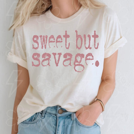 PREORDER SWEET BUT SAVAGE T MEDIUM (heather silver)