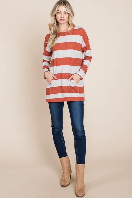 RUST STRIPE MIDWEIGHT SWEATSHIRT