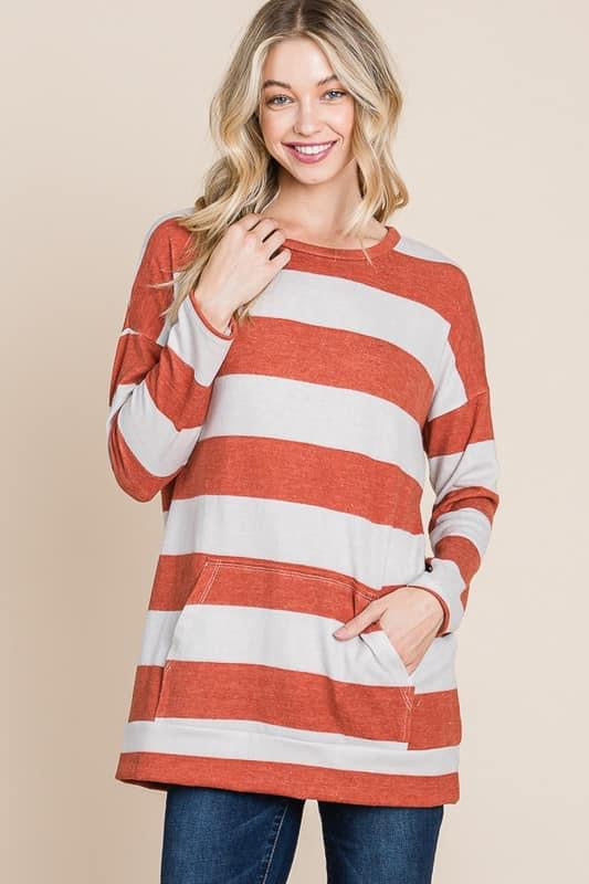 RUST STRIPE MIDWEIGHT SWEATSHIRT