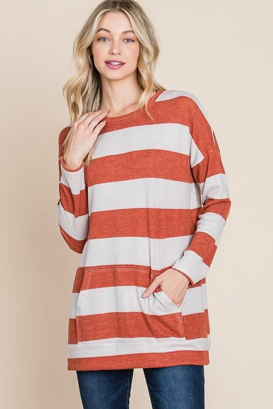 RUST STRIPE MIDWEIGHT SWEATSHIRT