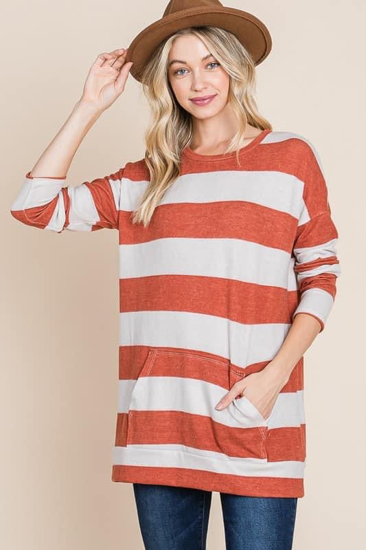 RUST STRIPE MIDWEIGHT SWEATSHIRT