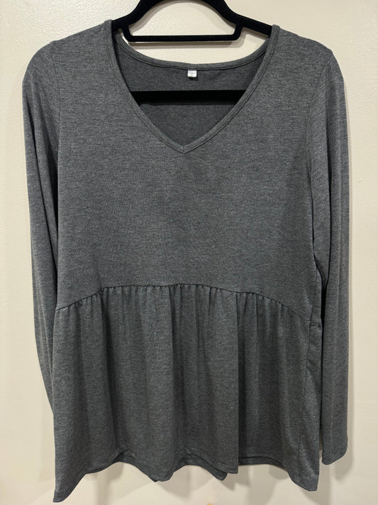 MICHELLE MAE DARK HEATHER GRAY LONG SLEEVE VNECK