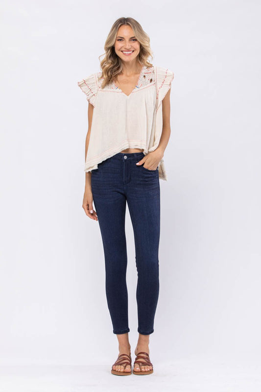 JUDY BLUE MID-RISE DARK SKINNY DENIM