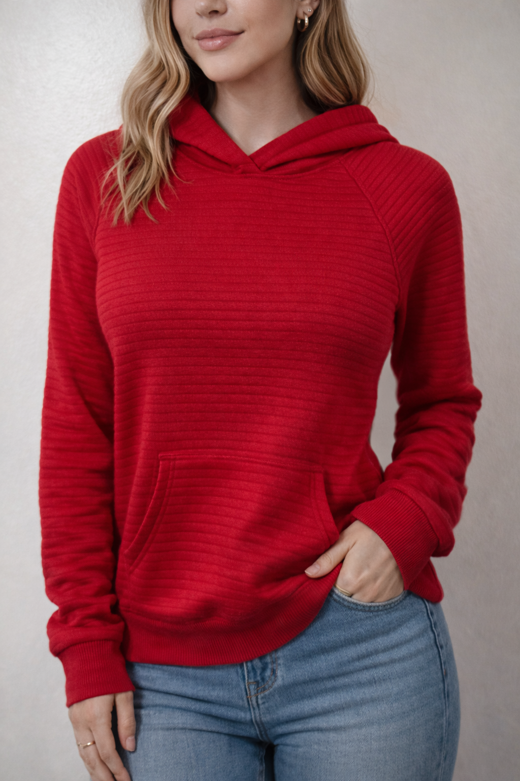 MICHELLE MAE RED RIBBED HOODIE