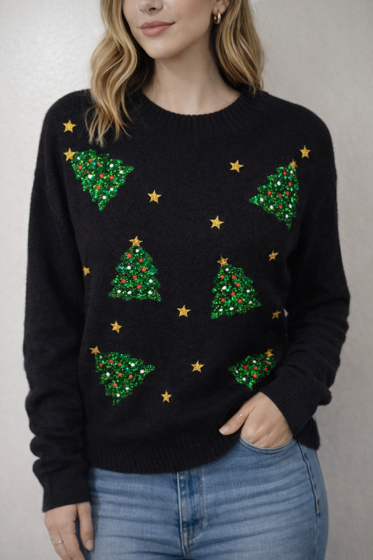 MICHELLE MAE LUXE SEQUIN CHRISTMAS TREE SWEATER