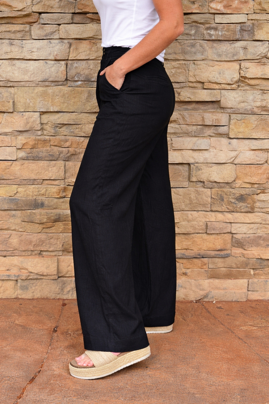 Rae Mode Black Linen Wide Leg Pants