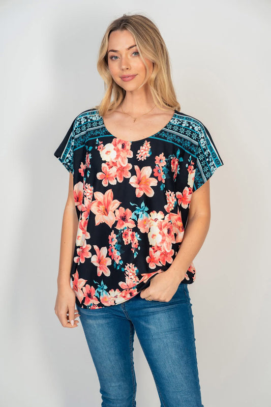 FLORAL BUTTERSOFT DOLMAN SLEEVE TOP