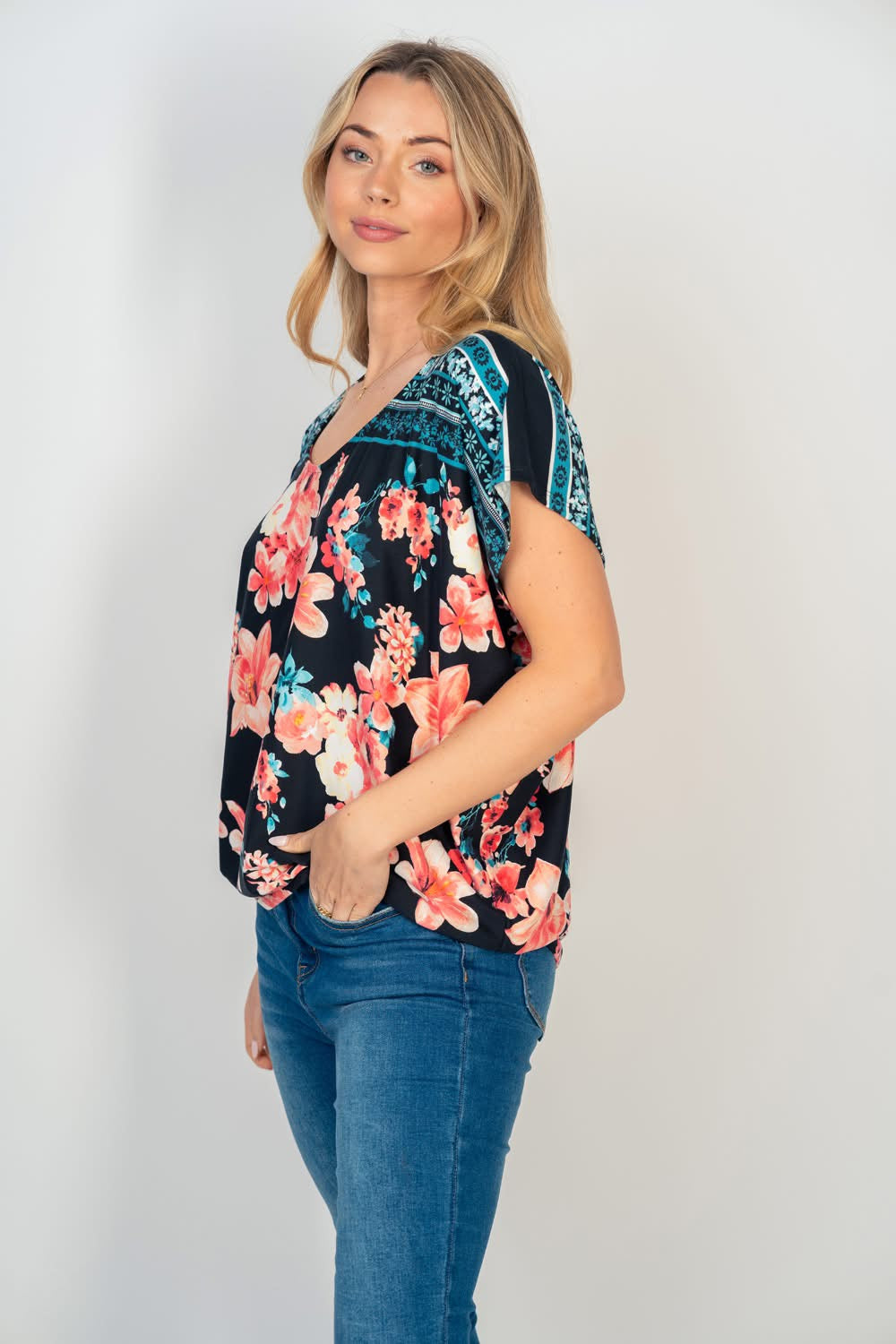 FLORAL BUTTERSOFT DOLMAN SLEEVE TOP