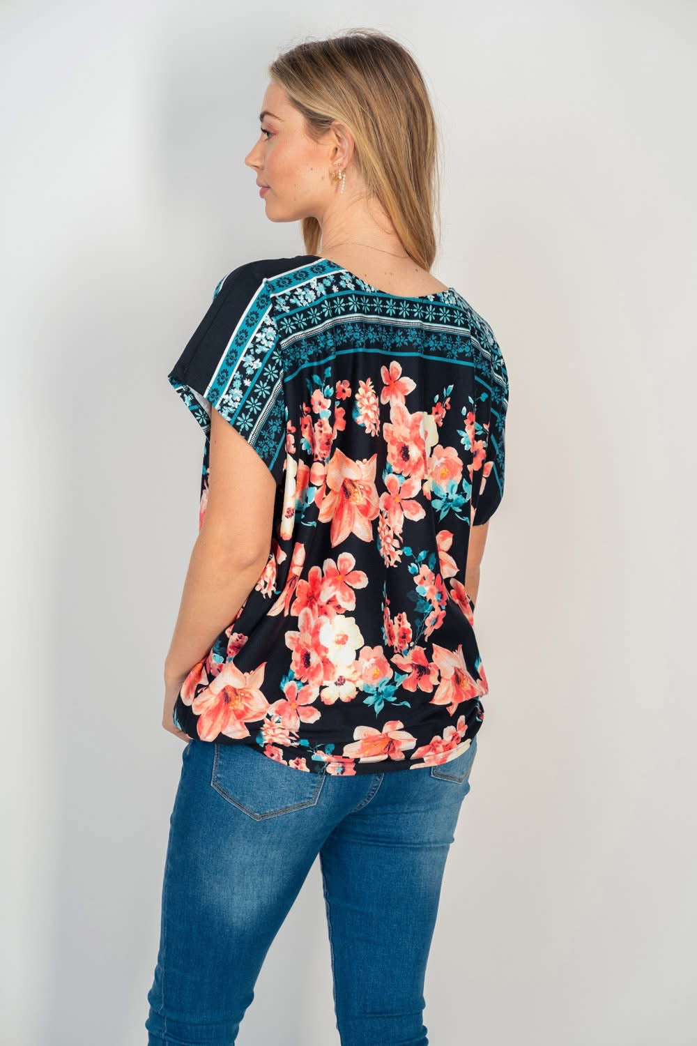 FLORAL BUTTERSOFT DOLMAN SLEEVE TOP