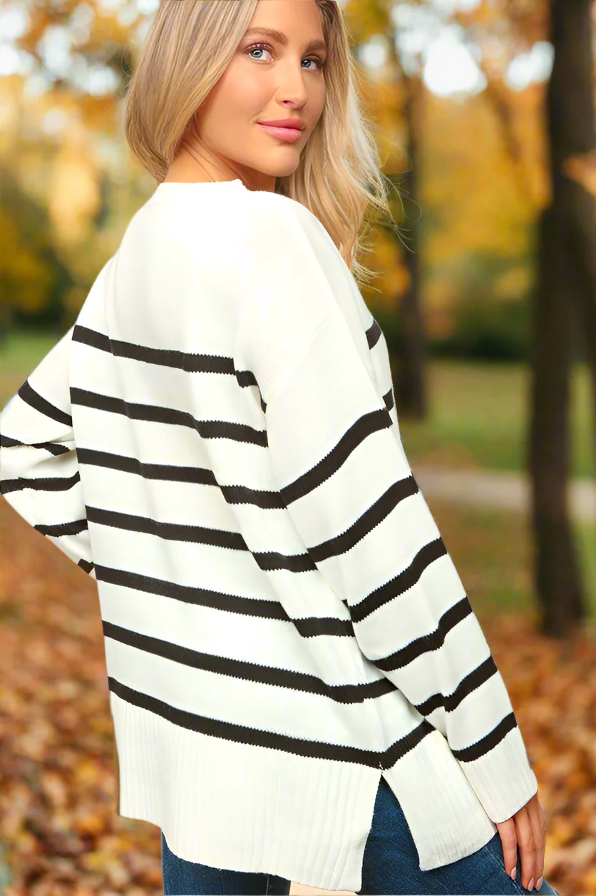 IVORY STRIPED OVERSIZED KNOT SWEATER