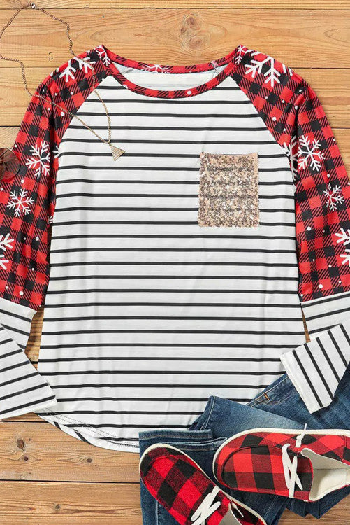 RED BUFFALO PLAID STRIPE LONG SLEEVE T