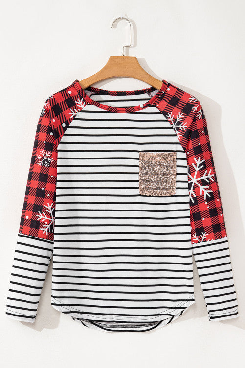 RED BUFFALO PLAID STRIPE LONG SLEEVE T