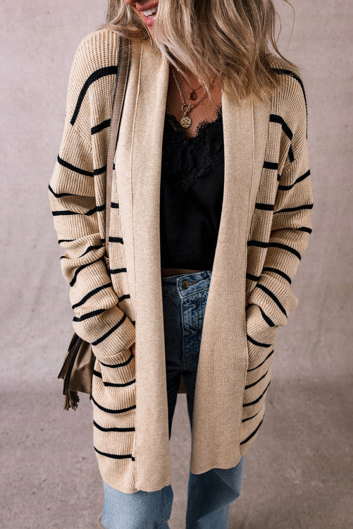 TAN & BLACK STRIPED CARDIGAN