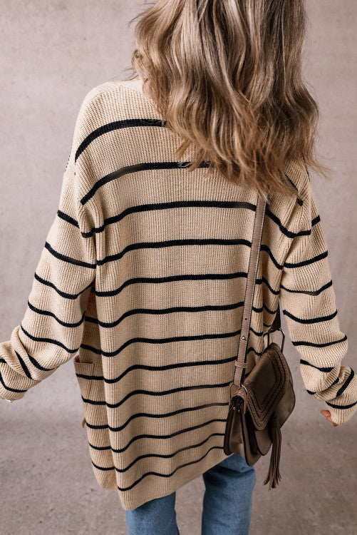 TAN & BLACK STRIPED CARDIGAN