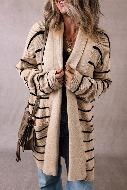 TAN & BLACK STRIPED CARDIGAN