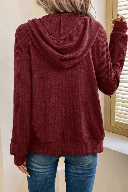 BURGUNDY FULL ZIP HOODED SWEATER